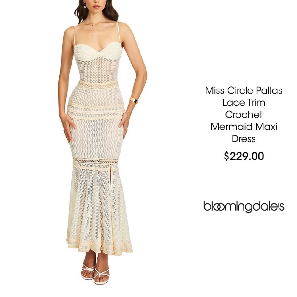 Women's Pallas Beige Lace Trim Crochet Mermaid Maxi Dress - Picture 2 of 10